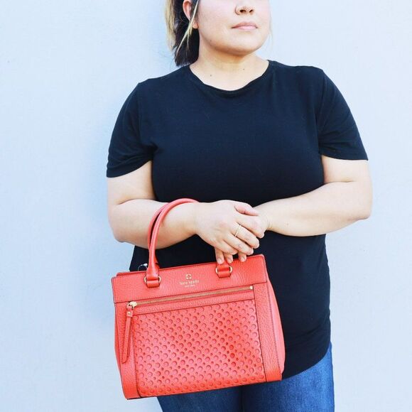 NWT Kate Spade Perforated Bubbles Leather Satchel w Strap RED - Picture 2 of 10